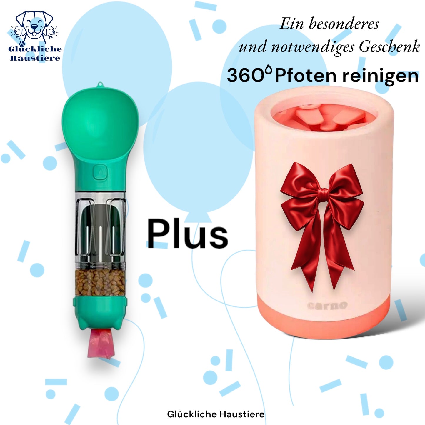 5-in-1 Wasserflasche & Futterspender mit Napf, Schaufel und Kotbeutelspender + GRATIS Geschenk! 🎁mit großem Silikon-Fußwaschbecher🎁 Nur 24h Angebot! ⏳🐶