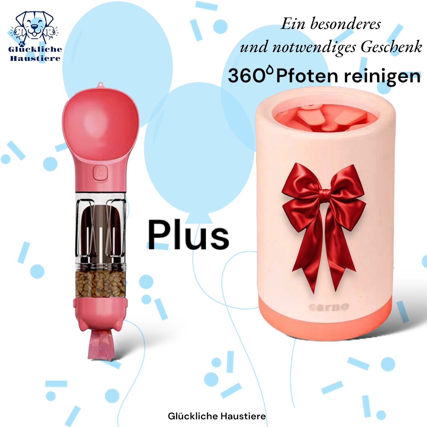 5-in-1 Wasserflasche & Futterspender mit Napf, Schaufel und Kotbeutelspender + GRATIS Geschenk! 🎁mit großem Silikon-Fußwaschbecher🎁 Nur 24h Angebot! ⏳🐶