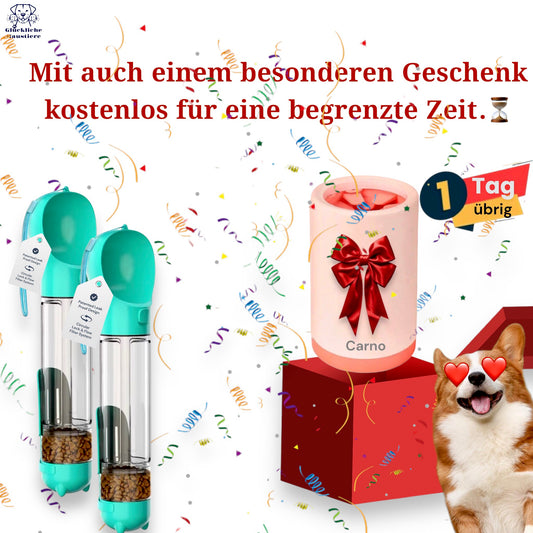 5-in-1 Wasserflasche & Futterspender mit Napf, Schaufel und Kotbeutelspender + GRATIS Geschenk! 🎁mit großem Silikon-Fußwaschbecher🎁 Nur 24h Angebot! ⏳🐶