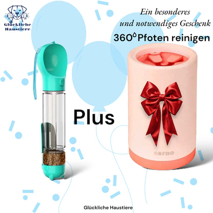 5-in-1 Wasserflasche & Futterspender mit Napf, Schaufel und Kotbeutelspender + GRATIS Geschenk! 🎁mit großem Silikon-Fußwaschbecher🎁 Nur 24h Angebot! ⏳🐶