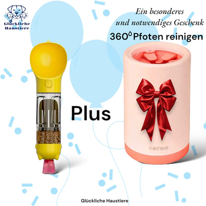 5-in-1 Wasserflasche & Futterspender mit Napf, Schaufel und Kotbeutelspender + GRATIS Geschenk! 🎁mit großem Silikon-Fußwaschbecher🎁 Nur 24h Angebot! ⏳🐶