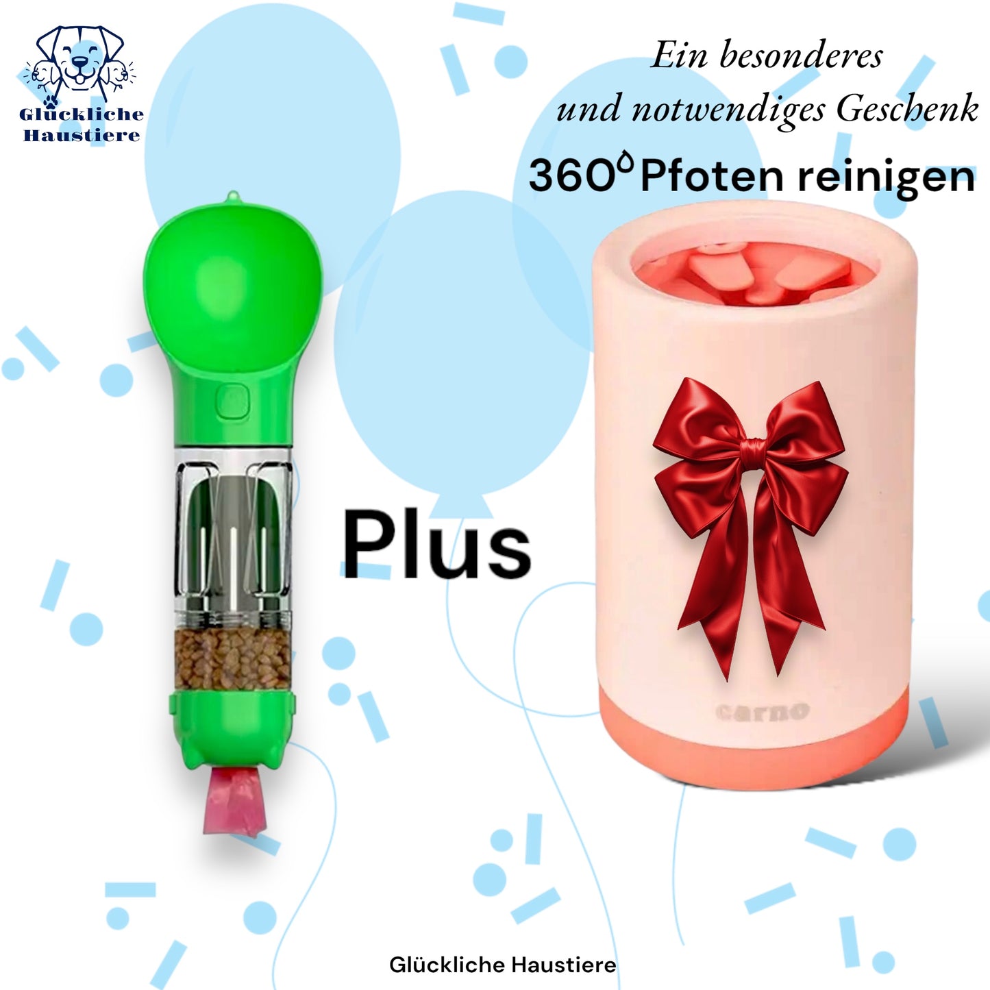 5-in-1 Wasserflasche & Futterspender mit Napf, Schaufel und Kotbeutelspender + GRATIS Geschenk! 🎁mit großem Silikon-Fußwaschbecher🎁 Nur 24h Angebot! ⏳🐶