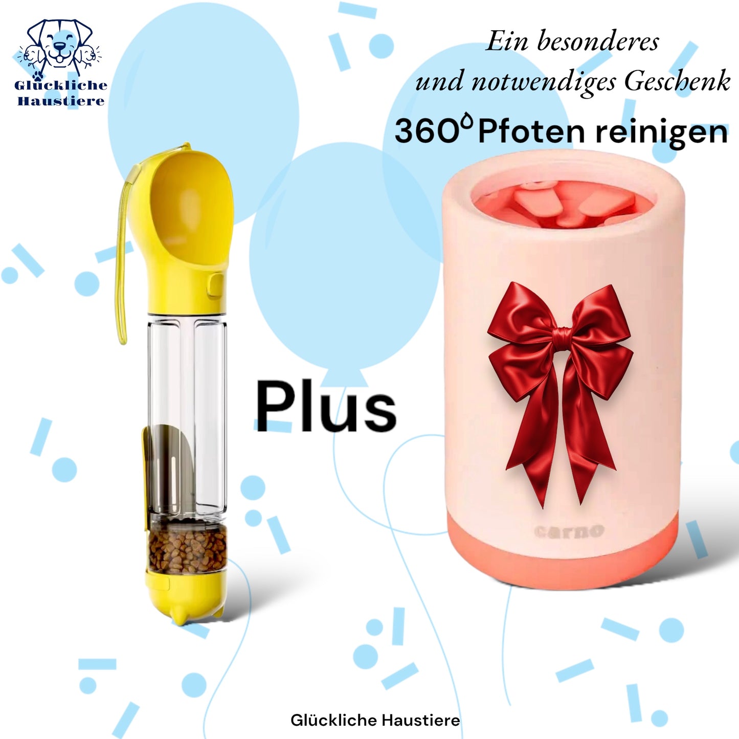 5-in-1 Wasserflasche & Futterspender mit Napf, Schaufel und Kotbeutelspender + GRATIS Geschenk! 🎁mit großem Silikon-Fußwaschbecher🎁 Nur 24h Angebot! ⏳🐶