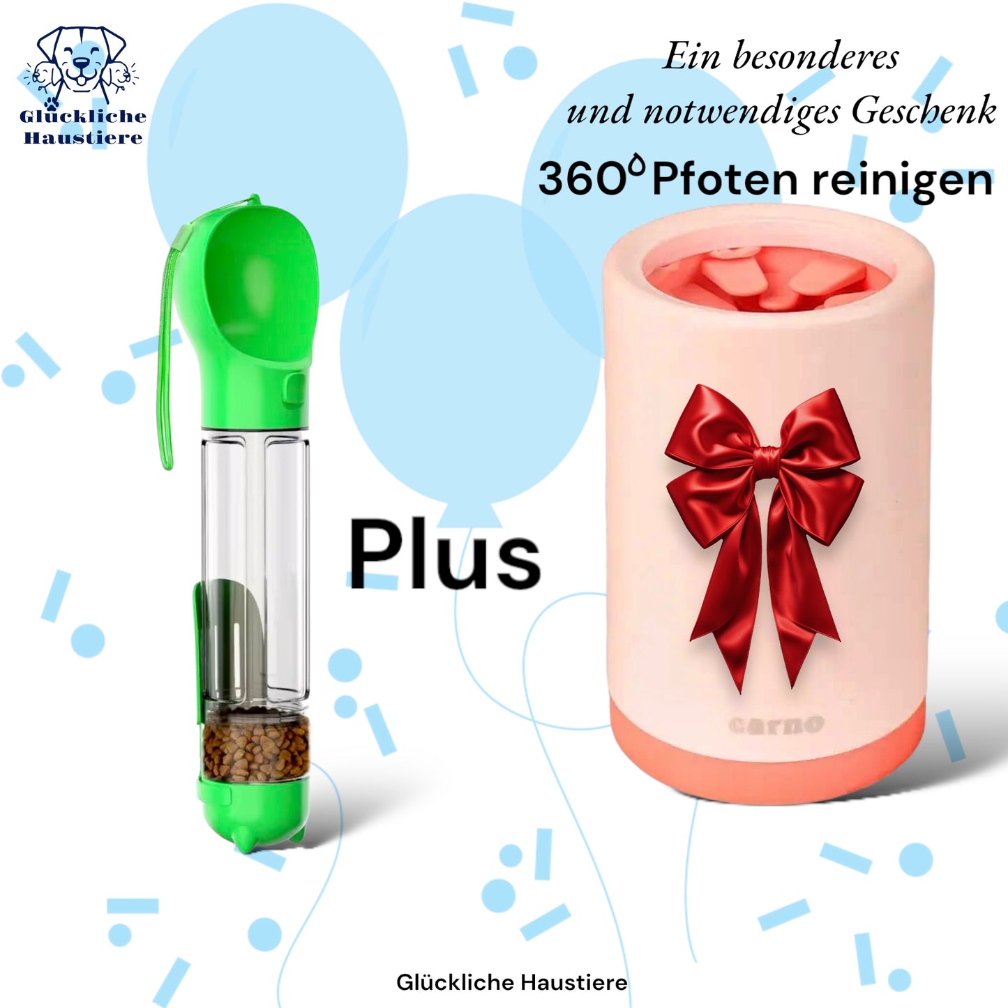 5-in-1 Wasserflasche & Futterspender mit Napf, Schaufel und Kotbeutelspender + GRATIS Geschenk! 🎁mit großem Silikon-Fußwaschbecher🎁 Nur 24h Angebot! ⏳🐶